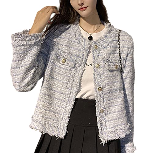 ジャケット・アウター Tweed Dot Button Collarless Jacket Cicy Bell Womens Cropped Tweed Blazer Collarless Button Down